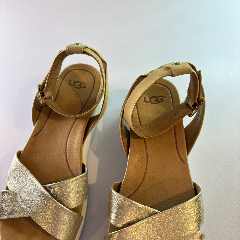 UGG Gold Metallic Leather Crossover Sandals - Picture 6 of 8